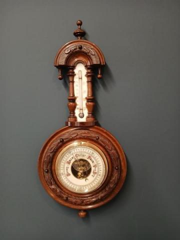 Antique Victorian Walnut Pendant Banjo Barometer