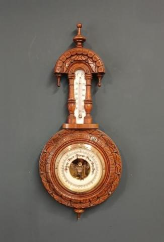 Antique Victorian Walnut Pendant Banjo Barometer