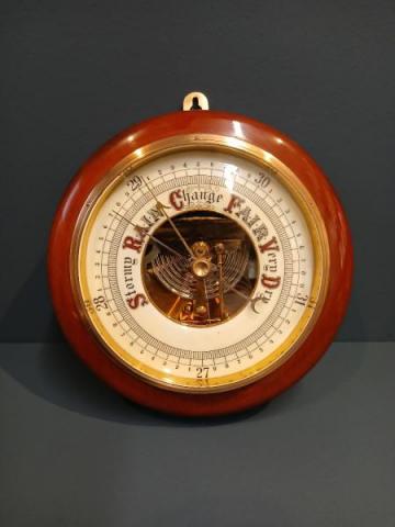 Antique Edwardian Mahogany Skeletonised Aneroid Barometer at Sturmans Antiques barometer for sale