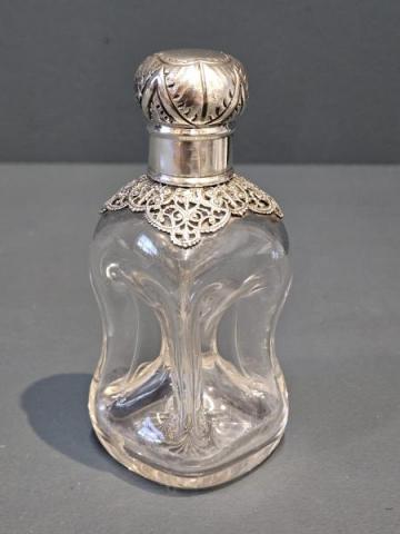 Antique Victorian Silver Topped Glug Scent Bottle by Alexander Clark