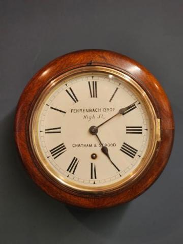 Antique Victorian 8" English Mahogany Dial Clock by Fehrenbach Brothers of Chatham and Strood
