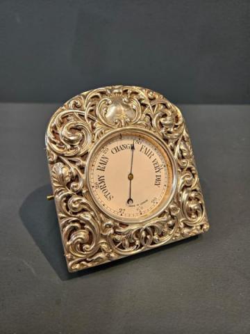 Antique Victorian Silver Pocket Barometer Case with Barometer by Henry Matthews of Birmingham