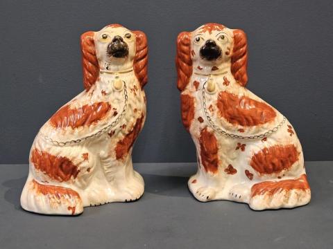 Antique Pair of Mid Victorian Staffordshire Spaniels