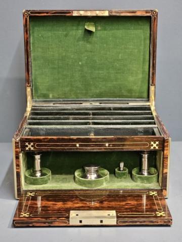 Antique Coromandel Stationary Box and Silver Contents by Austin's of Dublin