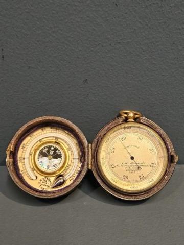 Antique Victorian Pocket Barometer and Compass Combination by Steward of London