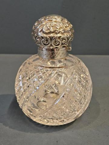 Antique Large Edwardian Silver and Crystal Scent Bottle by John Grinsell and Son's of Birmingham