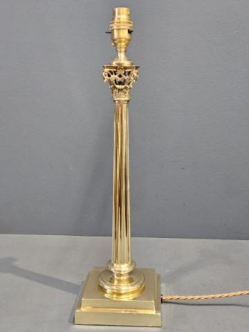 Antique Edwardian Cast Brass Corinthian Column Table Lamp