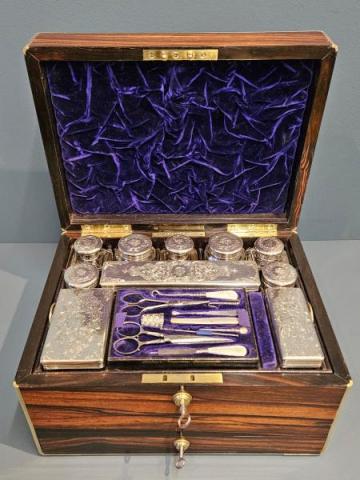 Antique Victorian Travelling Box with Silver Contents by Thomas Wallis I of London