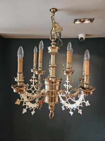 Antique Cast Brass Edwardian Chandelier