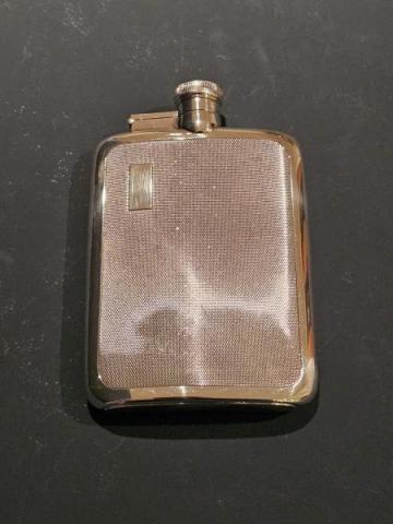Antique Extra Large 10 Troy oz Engine Turned Hip Flask by James Dixon of Sheffield