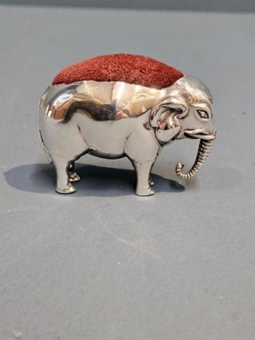 Antique Large Edwardian Silver Elephant Pin Cushion by Saunders & Shepherd of Birmingham
