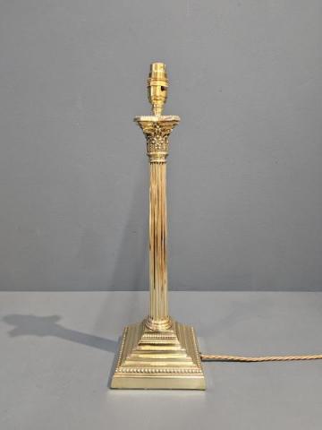 Antique Edwardian Brass Corinthian Column Table Lamp