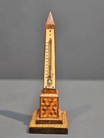 Antique Victorian Tunbridge Ware Obelisk Thermometer