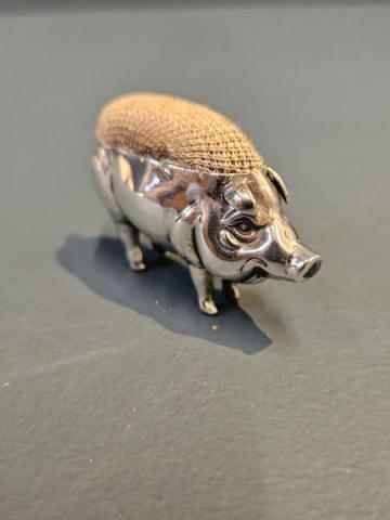 Antique Edwardian Silver Pig Pin Cushion by Aide & Lovekin of Birmingham