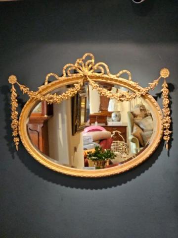 Antique Victorian Oval Timber Gilt Mirror