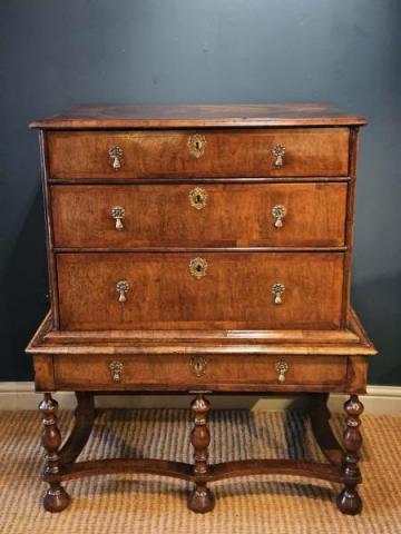 Antique William and Mary Walnut Chest on Stand