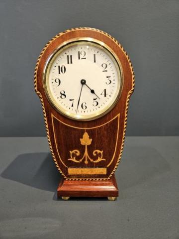 Antique Edwardian Keyhole Design Inlaid Mantel Clock