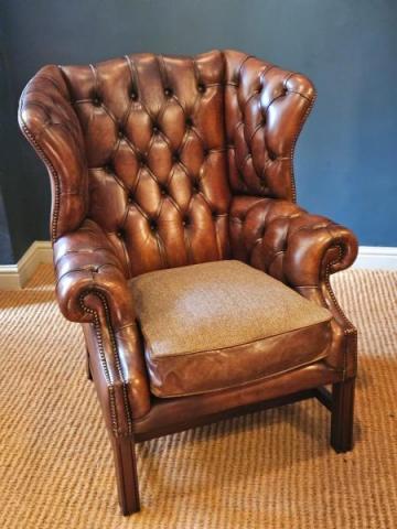 Antique Wing Back Leather Arm Chair