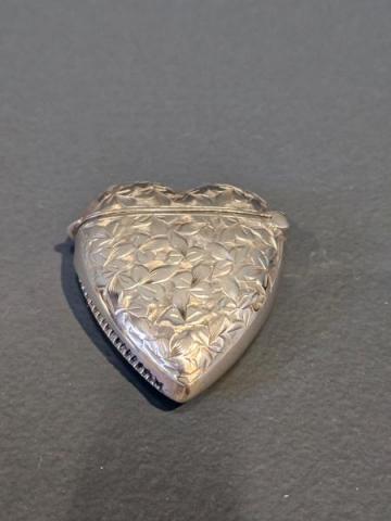 Antique Engraved Silver Heart Shaped Vesta Case