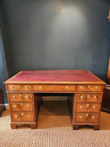 Antique Figured Walnut Pedestal Desk