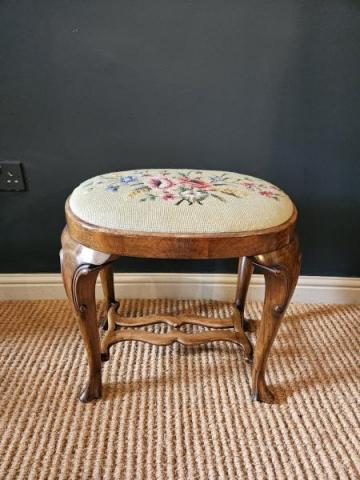 Antique Edwardian Walnut Stool by Pratt's of Bradford
