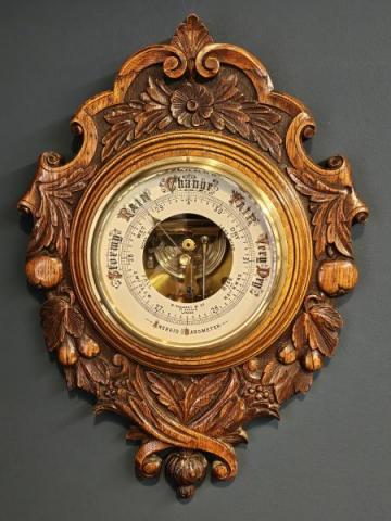 Antique Victorian Carved Oak Barometer by Gregory & Co of London