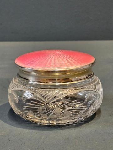 Antique Silver and Enamel Powder Jar by Walker & Hall