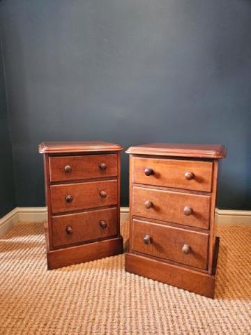 Antique Pair of Victorian Mahogany Three Drawer Bedside Chests