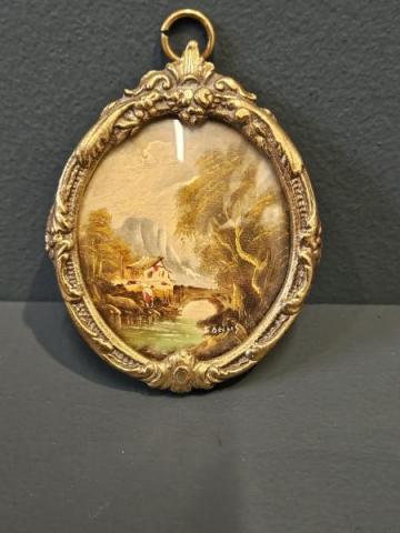 Antique Victorian Oil on Board Framed Miniature by Bellis