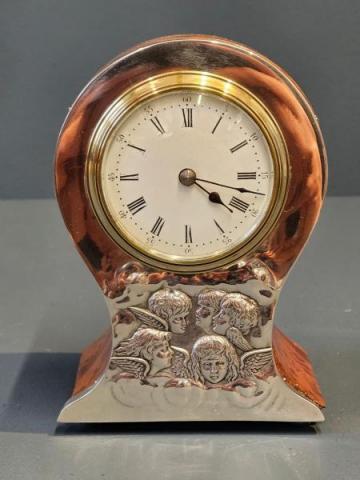 Antique Silver and Burr Yew Mantel Clock