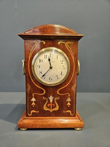 Antique Edwardian Art Nouveau Inlaid Mantel Clock French Movement