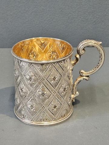 Antique Victorian Quilted Silver Mug by Martin and Hall of Sheffield 