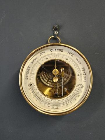 Antique Skeletonised Marine Barometer with Crescent Thermometer