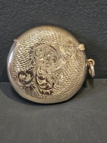 Antique Engraved Silver Circular Vesta Case