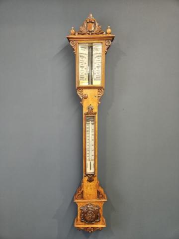 Antique Victorian Oak Seacoast Stick Barometer by Edward & Gabriel Davis of Leeds