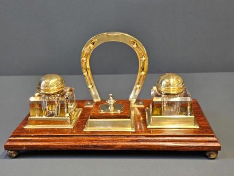 Antique Victorian Oak and Brass Desk Stand