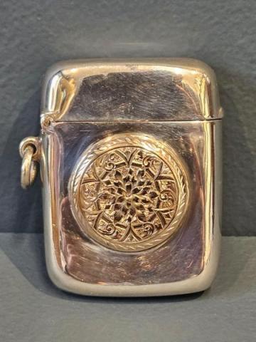 Antique Silver and 9ct Gold Medallion Vesta Case by A & J Zimmerman of Birmingham