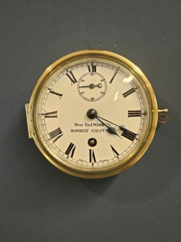 Antique Enamel Dial Ships Clock by The West End Watch Company