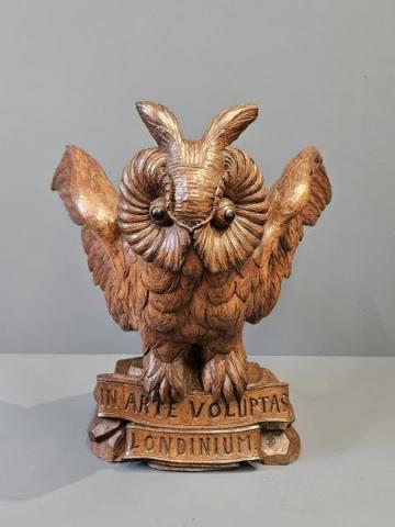 Large Victorian Carved Oak Long Eared Owl