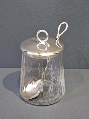 Antique Silver Top Jam Pot and Spoon from Sheffield at Sturmans Antiques silver for sale