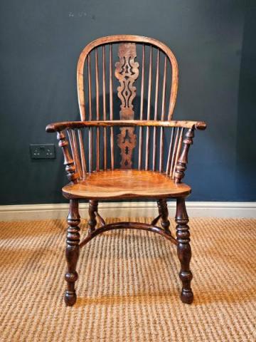 Antique Burr Yew High Back Windsor Chair at Sturmans Antiques furniture chairs for sale