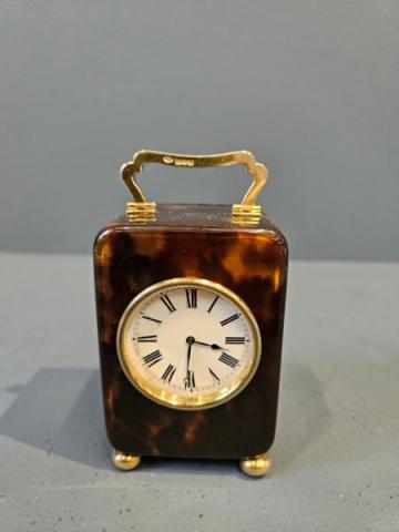 Antique William Comyns Silver Gilt and Tortoise Shell Clock for sale Mantel clock
