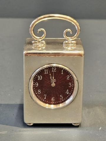 Antique Silver and Dark Red Enamel Travelling Clock