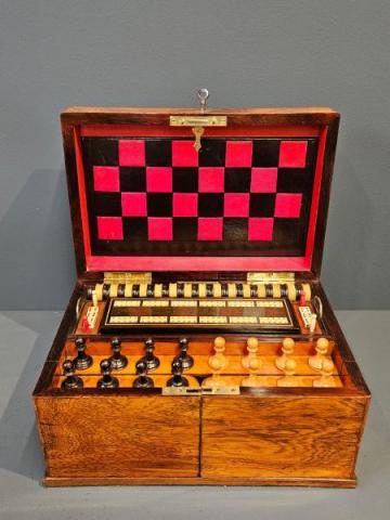 Antique Edwardian Rosewood Games Compendium with Original Contents at Sturmans Antiques boxes for sale