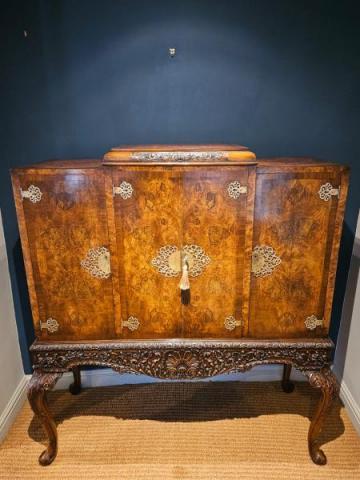 Antique 1920's Burr Walnut Cocktail Cabinet at Sturmans Antiques furniture for sale