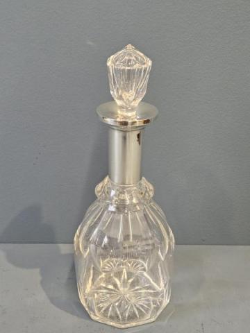 Antique George V Silver Neck Cut Crystal Decanter by William Hutton & Sons of Sheffield at Sturmans Antiques silver for sale