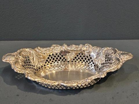 Antique Victorian Silver Fretted Border Dish by William Hutton & Sons of Birmingham at Sturmans Antiques silver for sale