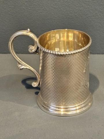 Antique Victorian Engine Turned Silver Mug at Sturmans Antiques silver for sale