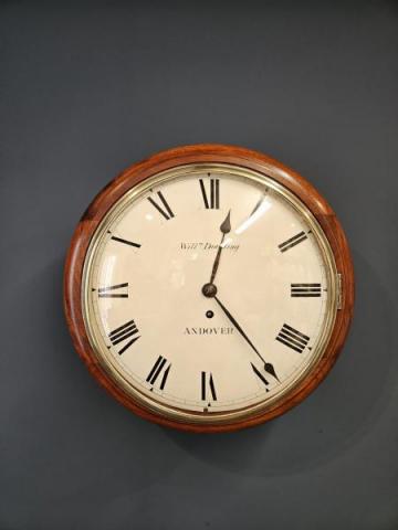 Antique Victorian Mahogany 8 Day Convex Dial Fusee Wall Clock by William Dowding of Andover at Sturmans Antiques clock for sale