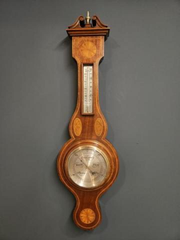 Antique Sheraton Inlaid Mahogany Barometer at Sturmans Antiques barometer for sale